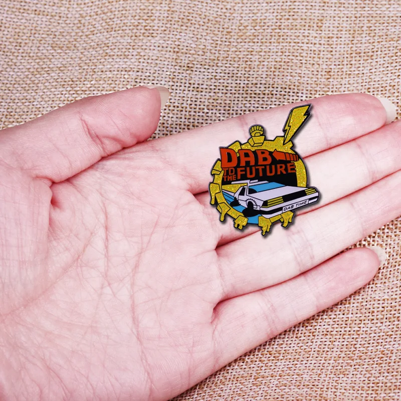 Dab To The Future Enamel Pin Glitter Brooch Time Travelling Machine DeLorean Car Badge images - 6