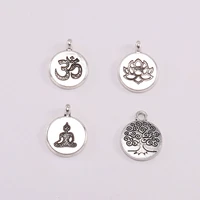 10pcs creative letter round buddha lotus life tree pendant diy jewelry accessories alloy accessories materials