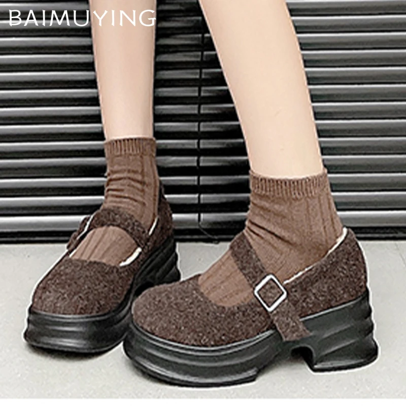 Женские замшевые лоферы на платформе модные туфли высоком массивном каблуке