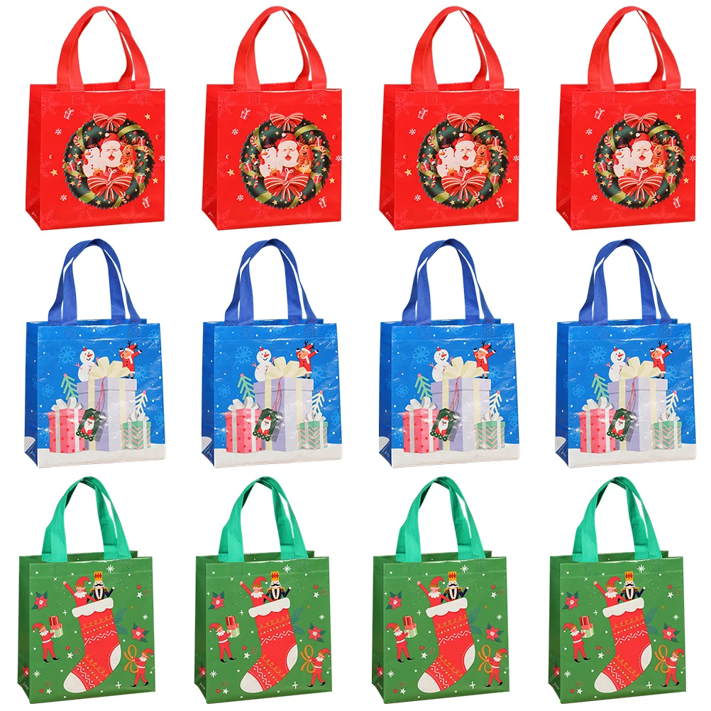 

12 Pcs Christmas Gift Bags Shopping Xmas Carrying Tote Festival Hand Large Capacity Handbag Candy Packaging Pouches Storage