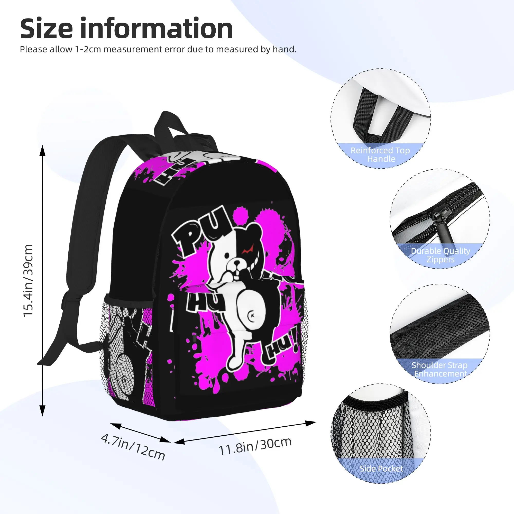 Фото Рюкзак Monokuma Danganronpa Puhuhuhu, горячая распродажа, вместительный рюкзак для мальчиков и девочек, сумка через плечо для мужчин и женщин, школьная сумка №2
