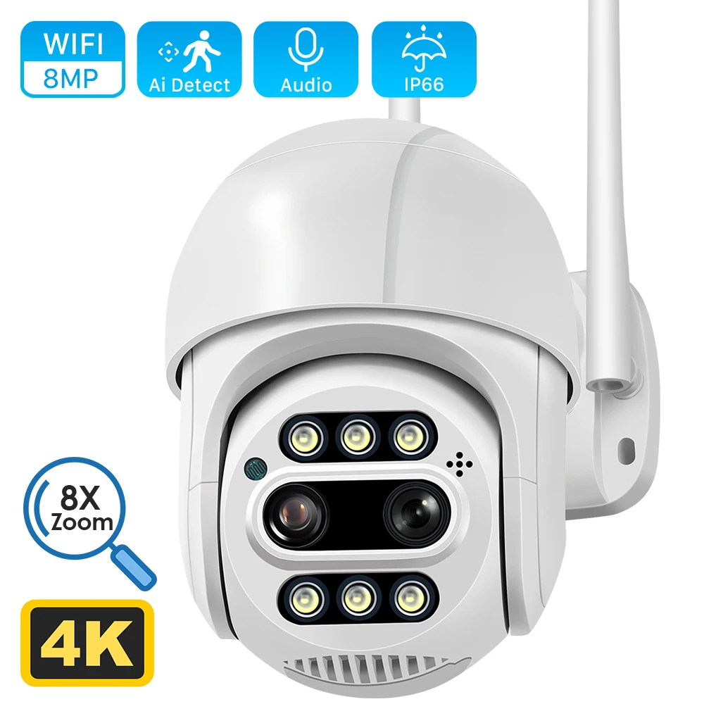 

ANBIUX 8MP 4K PTZ IP Camera 8x Zoom Dual-Lens Human Detect CCTV Camera 4MP Outdoor CCTV Wifi Video Surveillance Camera ICSEE APP