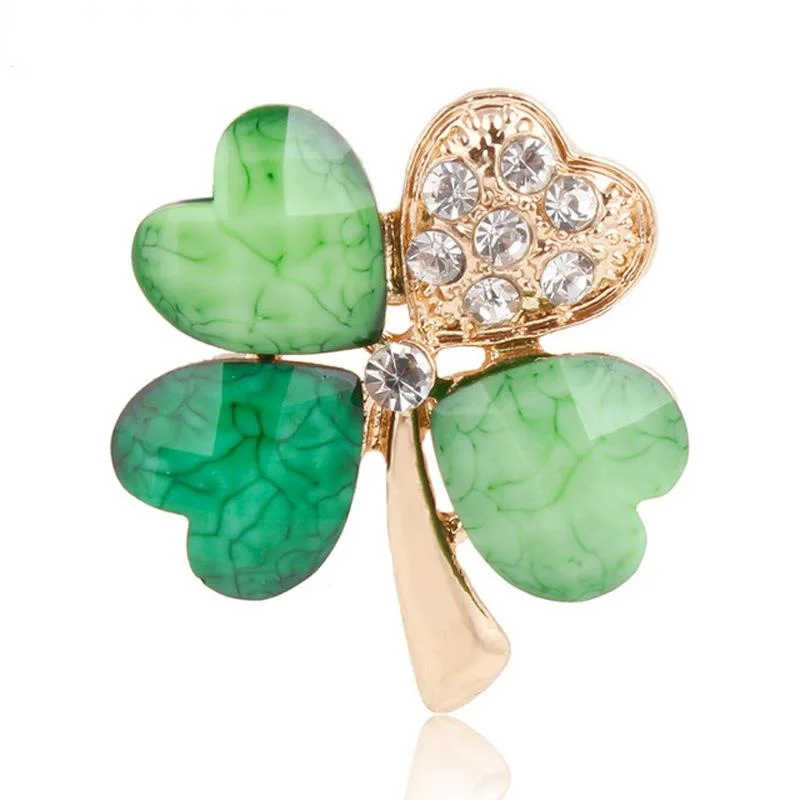 

Green Four Leaf and Rhinestones Lapel Pins or Brooches for Women or Men In Assorted Designs Wedding Accessories Gift