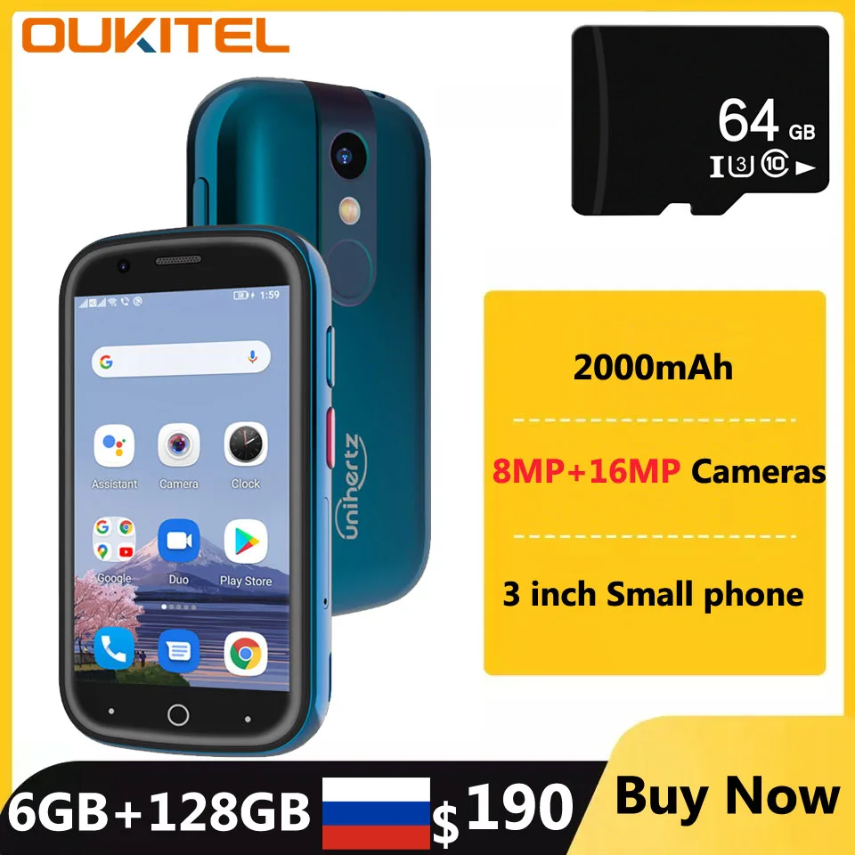 Unihertz Smartphone Mini teléfono Pokcket Android Helio P60 versión Global teléfonos móviles desbloqueados 6G RAM 128G ROM teléfono móvil