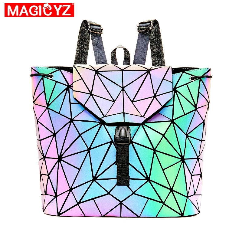 

New Luminous Women backpack Geometric Folding Backpack For Teenage Boy Girls School Bag Designers Bagpack Female Ladies Mochila
