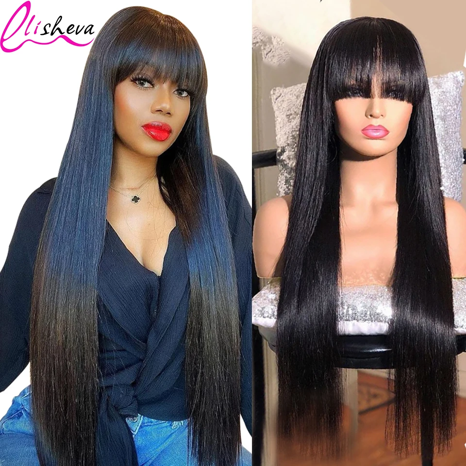 

With Bangs Straight Wig Lace Front Wigs Fringe Lace Human Hair Wig 13x4 Glueless HD Lace Frontal Human Hair Wigs For Black Women