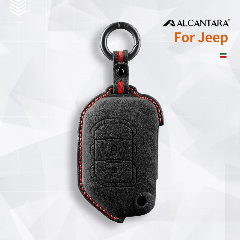 

Alcantara Car Key Smart Remote Case Cover Shell For 2018-2022 Jeep Wrangler JL JK JLU XD Gladiator JT 2 Button Keychain