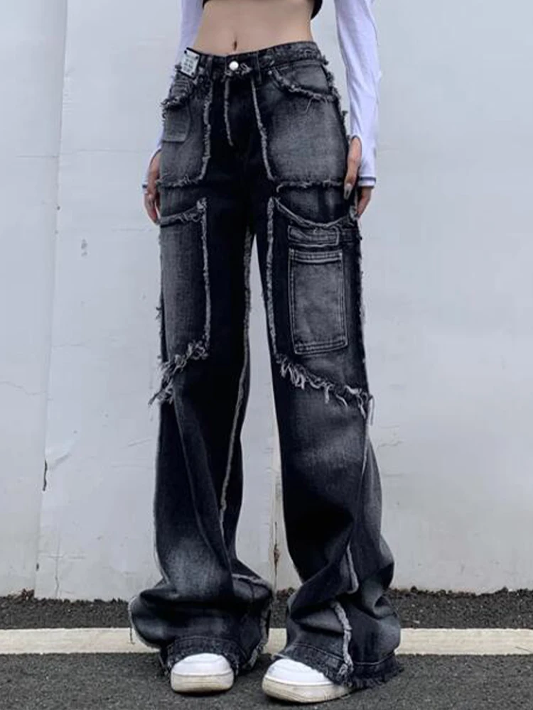 

Повседневные Широкие джинсовые брюки с карманами, Новинка осени 2023, модная женская одежда