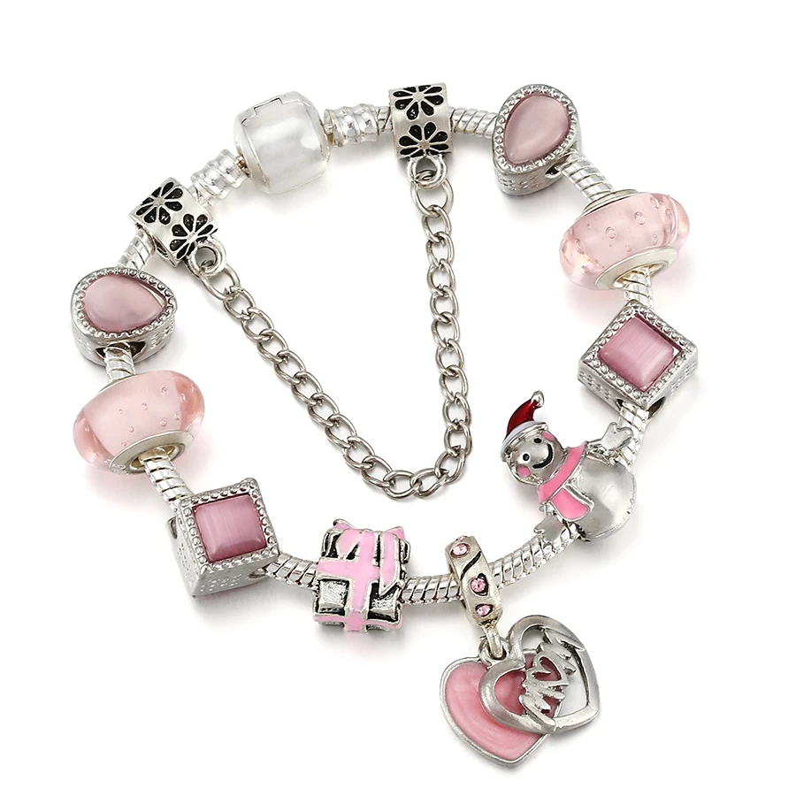 Seialoy розовое сердце мама браслеты-подвески для женщин девочек снеговик
