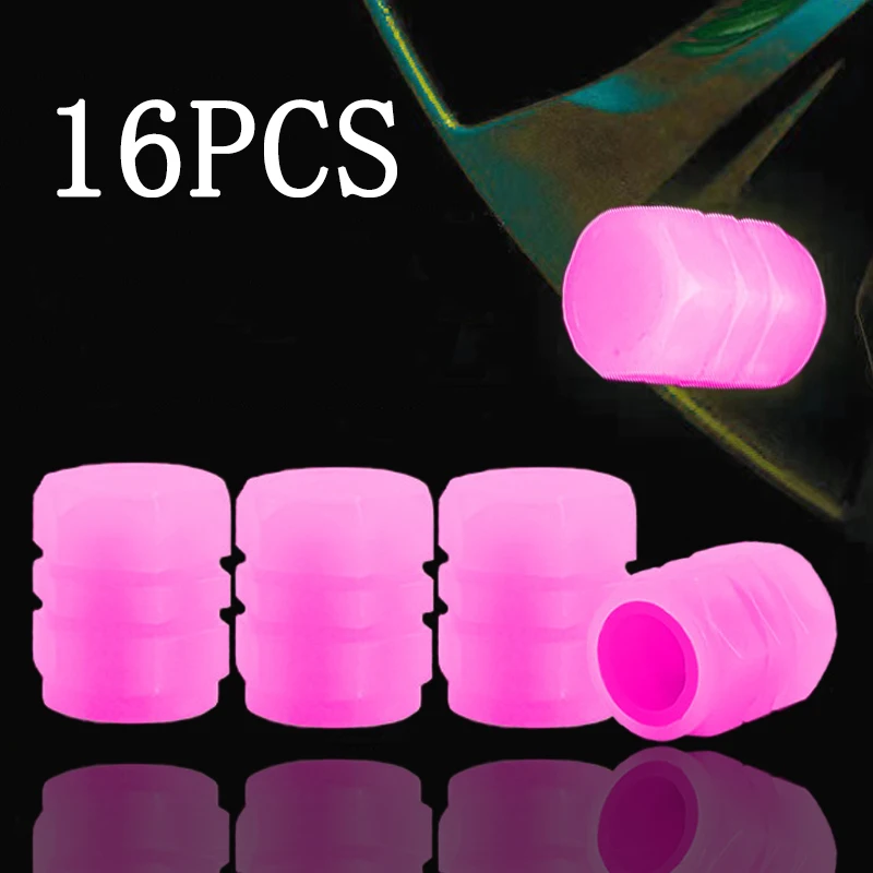 

16Pcs Mini Pink Luminous Tire Valve Caps Car Motorcycle Glowing Valve Cover Tire Wheel Hub Styling Decor Auto Moto Accessories