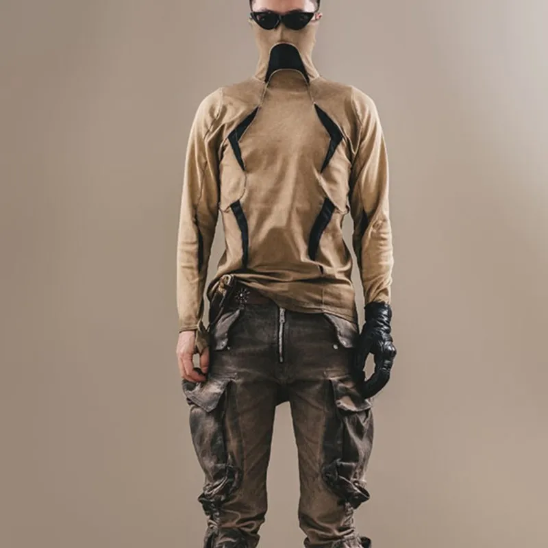 Авангардная темная одежда Techwear в стиле Wasteland потертая эластичная Геометрическая
