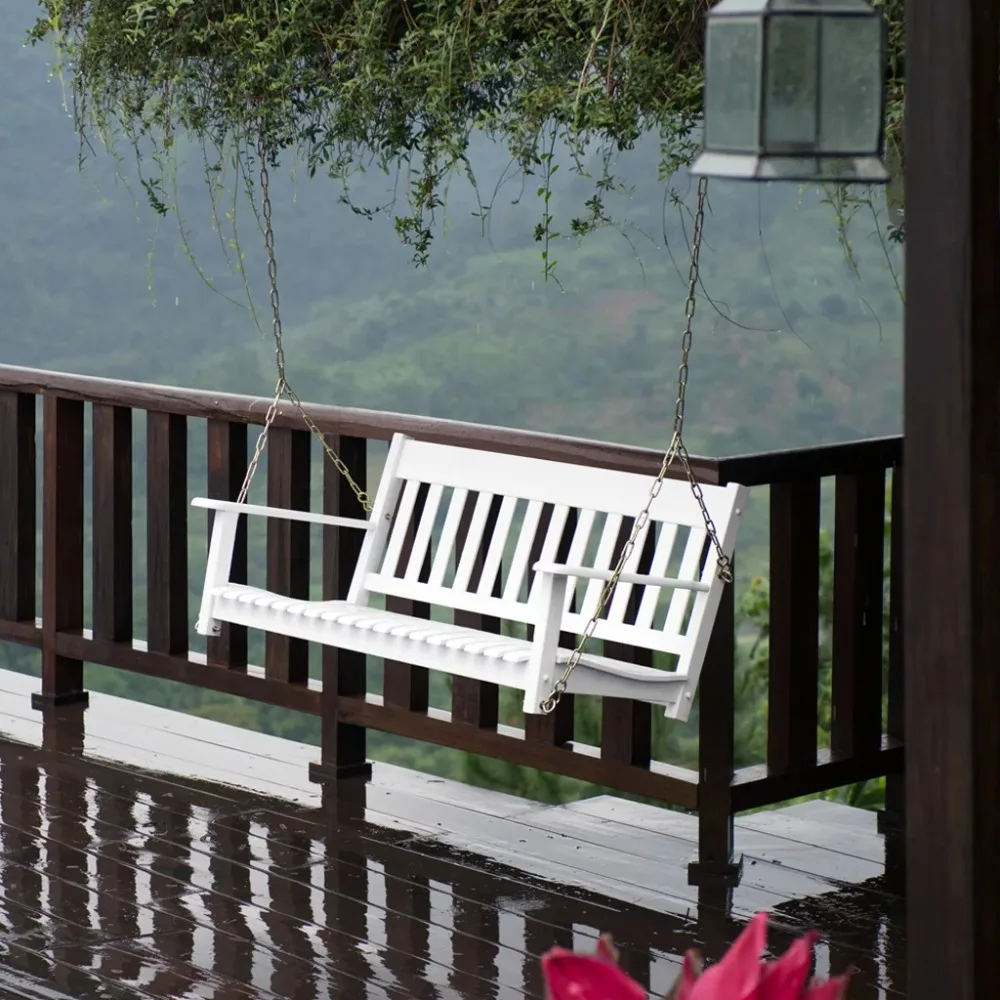 

Hanging Porch Swing Solid Hardwood Durable with Contoured Seat Outdoor