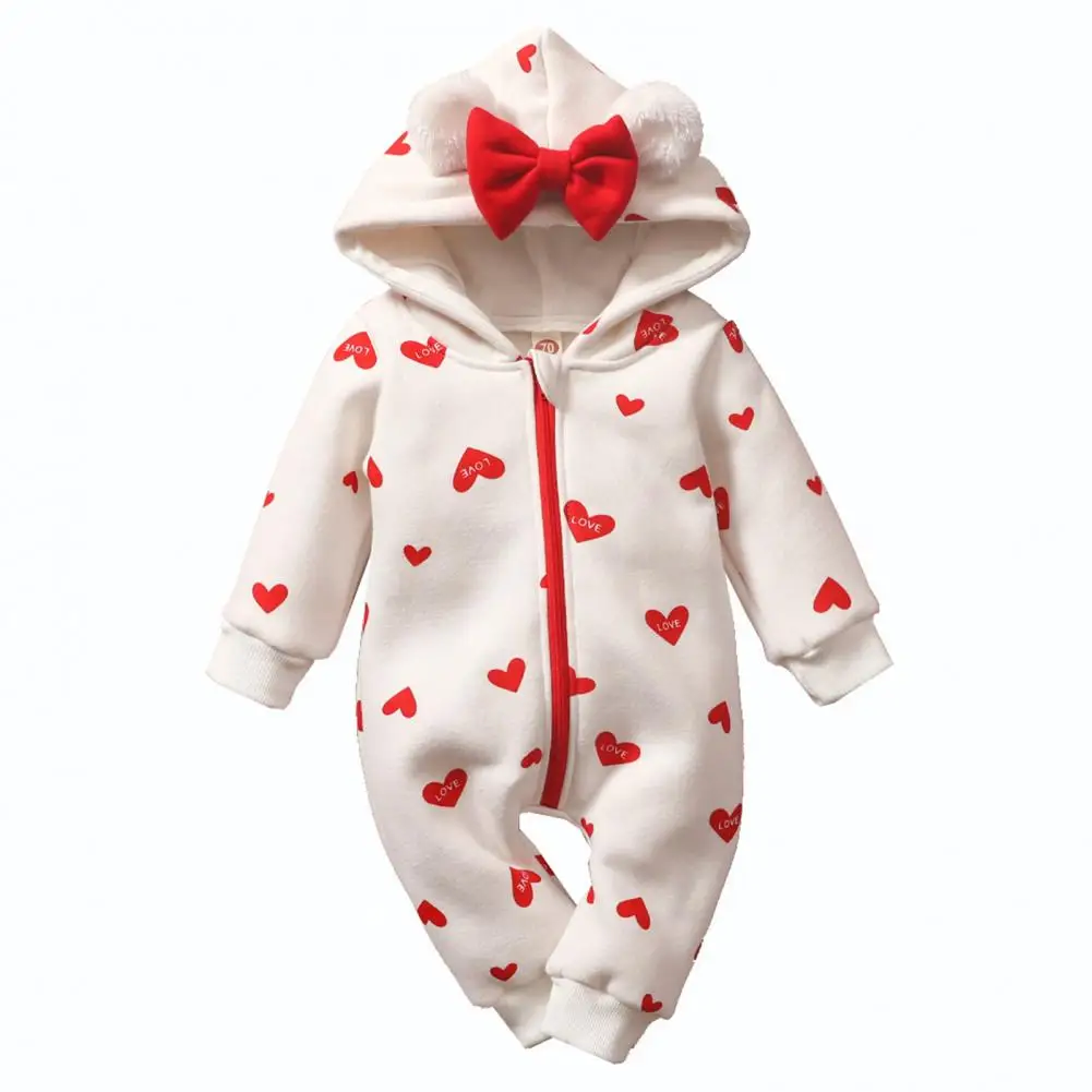 

Loose Adorable Baby Winter Warm Hoodie Unisex Baby Romper Bow-knot Decor for Autumn