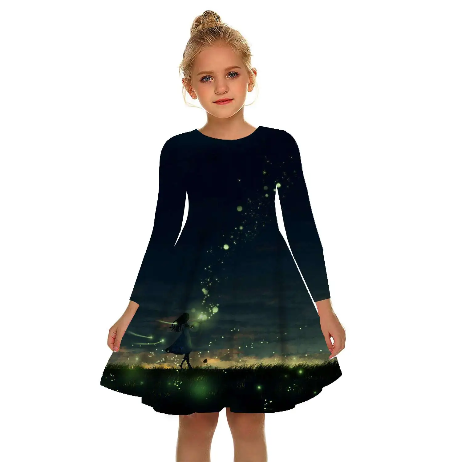 

2-18 Years Old Baby Girl Sleeveless Flower Print Dress Summer Princess Dance Pageant Costume Set Starry Casual Fashion Dress