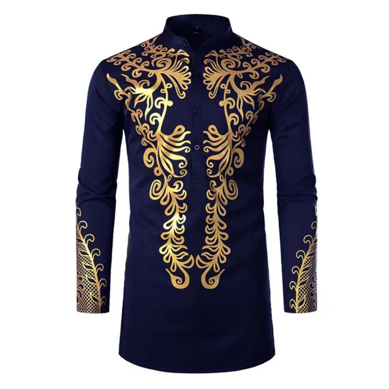 Muslim Fashion Men's Shirt Bronzing Casual Pullover Long Shirt Arabe Hombre Kurta Men Ropa Arabe Hombre Islamic Abaya Homme Robe
