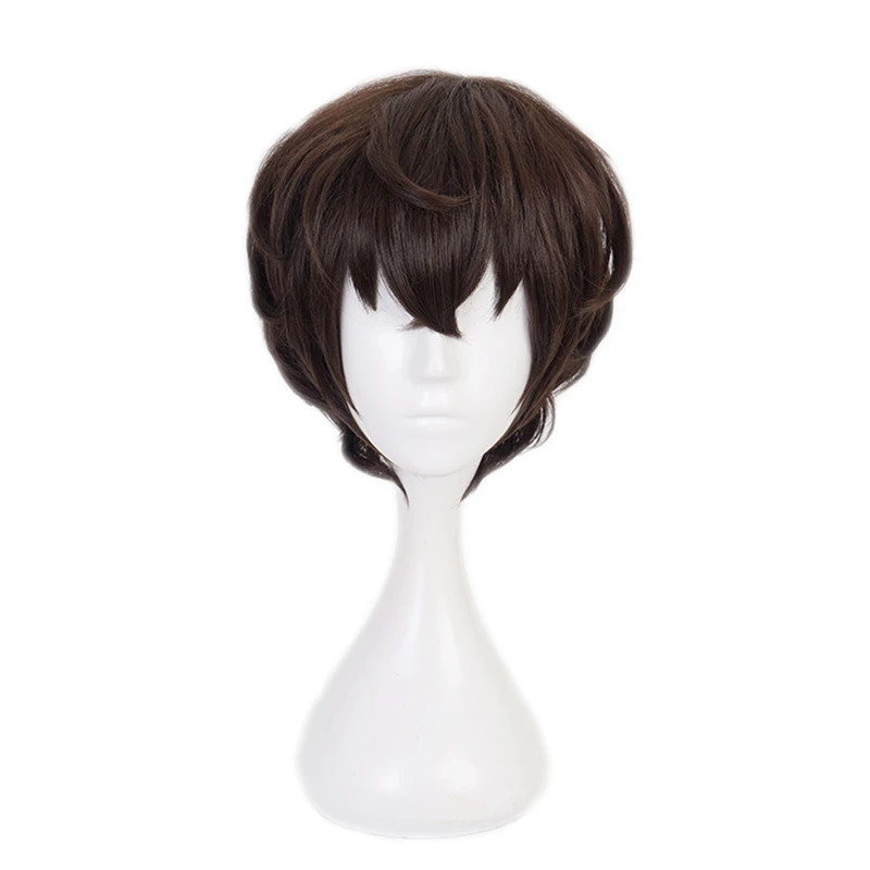 

Anime Bungo Stray Dogs Dazai Osamu Wigs Cosplay Costume Brown Curly Short Heat Resistant Hair + Wig Cap