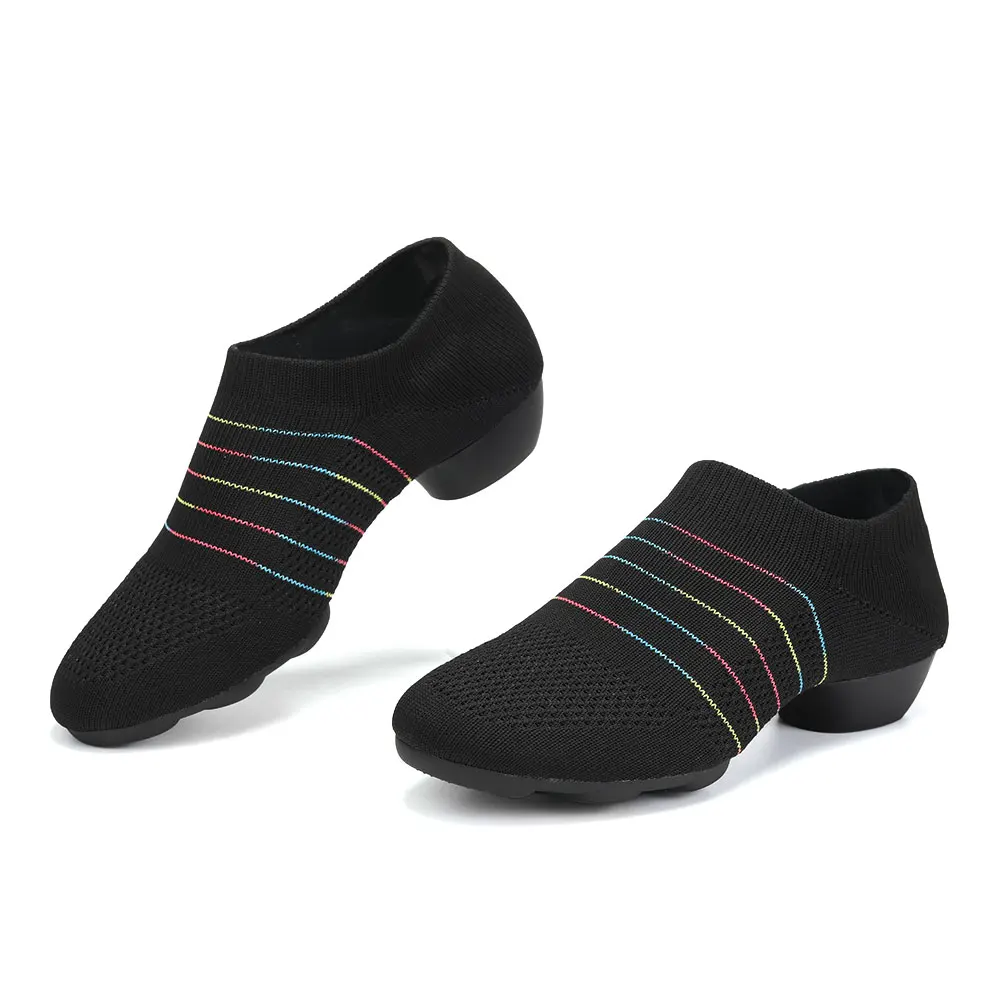 Women's Practice Latin Dance Shoes Knitted Materials Ballroom Tango Dancing Shoes Rubber Sole Outdoor Casual Fitness Ballet Shoe