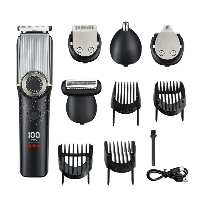 

surker rechargeable 5 in 1 grooming kit men's shaver hair clipper beard trimmer body hair nasal hair organ waterproof LCD