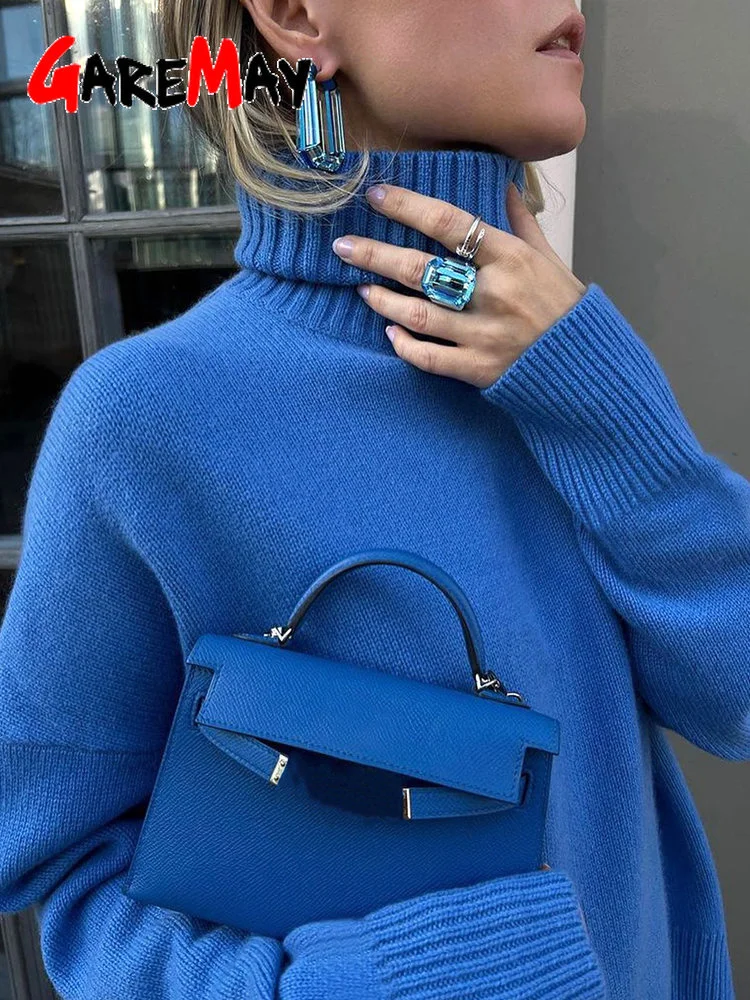 

Women's Oversize Sweater Turtleneck Green Vintage Pullover Jumper Women Winter Thick Warm Knitted Sweater Soft Brown for Women