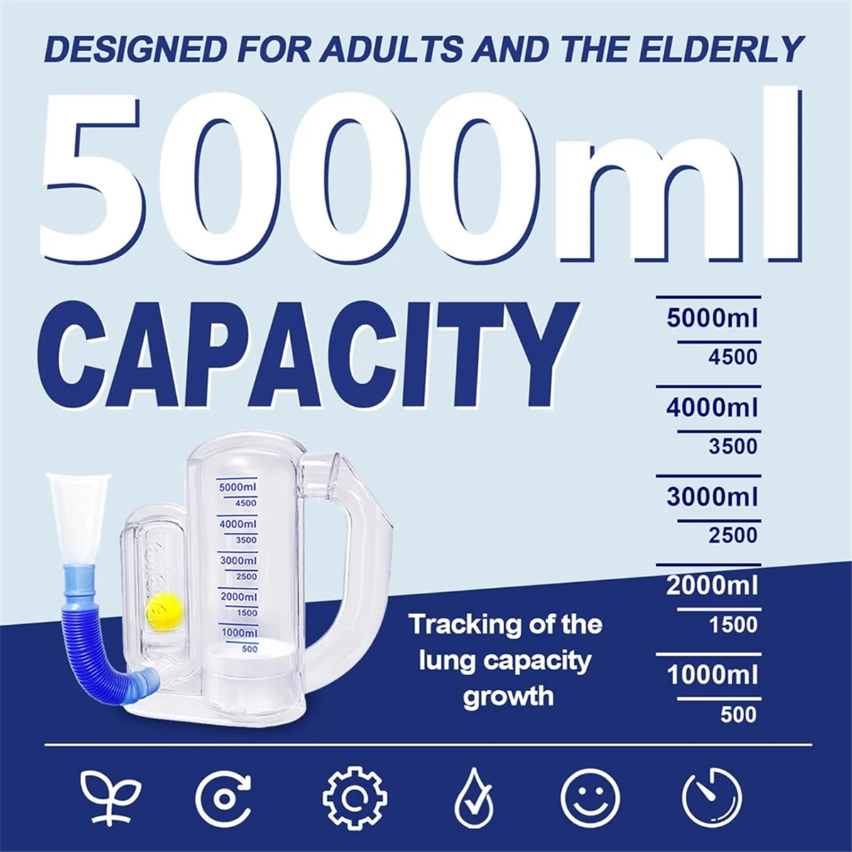 Устройство для дыхания легких Тренажер глубокого взрослых — измерение объема 5000