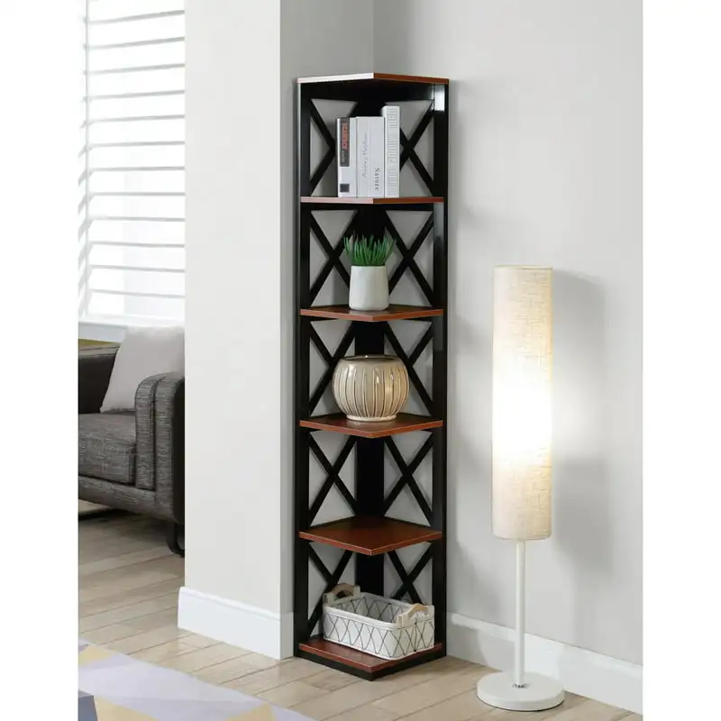

Oxford 5 Tier Corner Bookcase, Cherry and Black