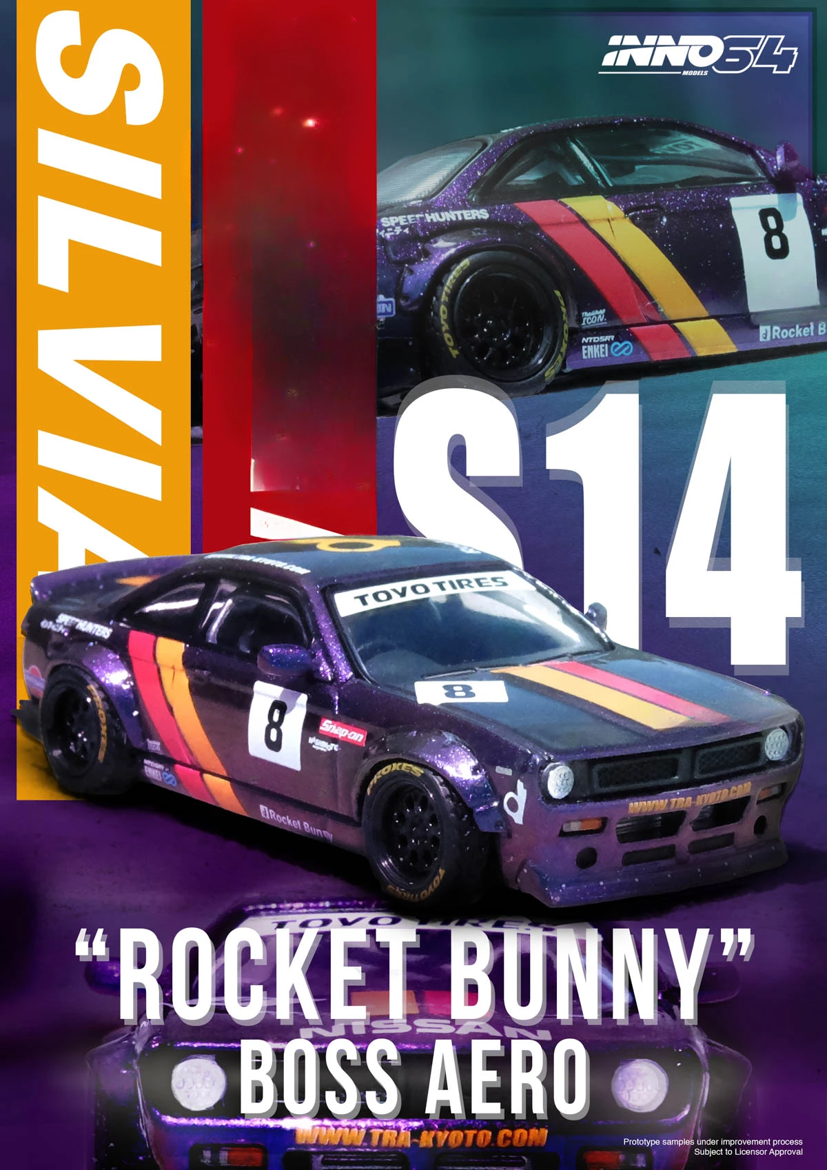 ** Предзаказ INNO 1:64 SILVIA (S14) BOSS ROCKET BUNNY фиолетовая литая модель автомобиля