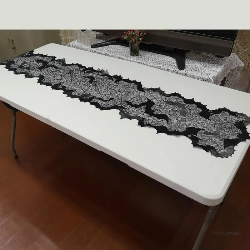 Дорожка для стола на Хэллоуин черная паутина и летучая мышь 13x68 дюймов
