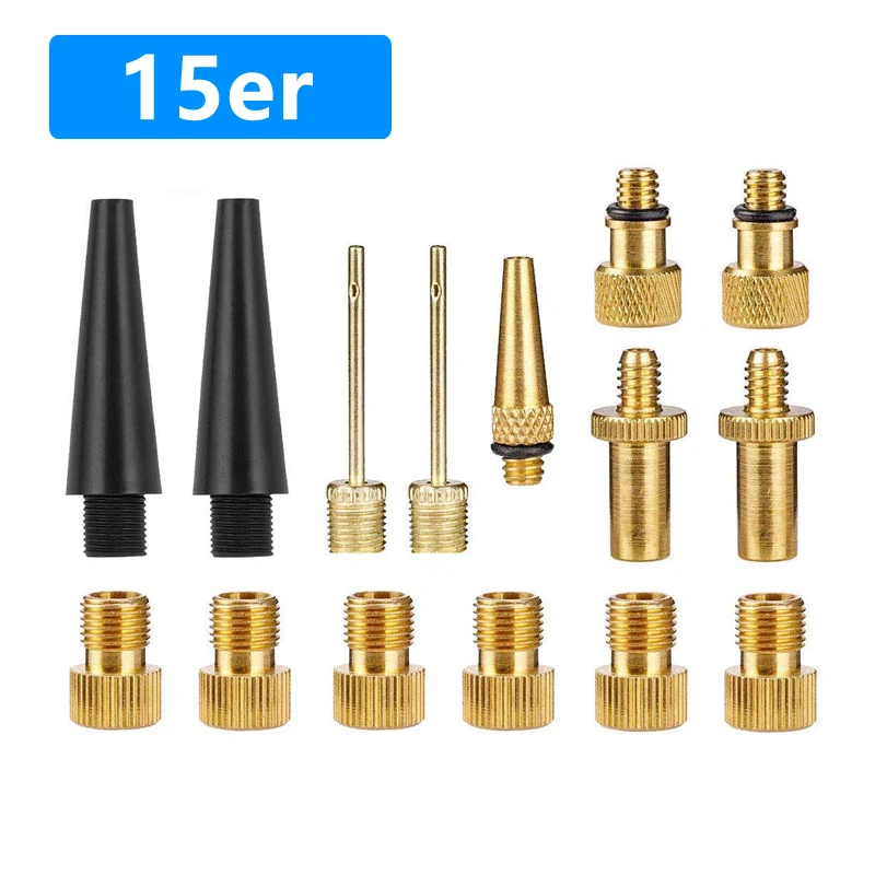 

Bicycle Valve Adapter 15pcs/Set Copper Set SV AV DV MTB Bicycle Tire Pump Adapter Kit Inflator Pump Accessories