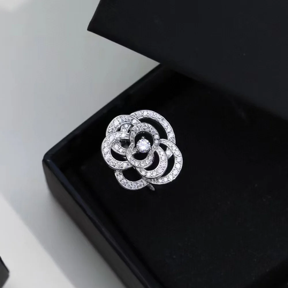 

Fashion Luxury Hollow Camellia fairy Ring Women's S925 Sterling Silver Fine trendy Jewelry Popular Brands Party Shine 2022NEW