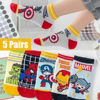 5 pairs spiderman childrens socks marvel iron man hulk thor anime kids boys short socks cartoon baby spring summer sock 1 12 y