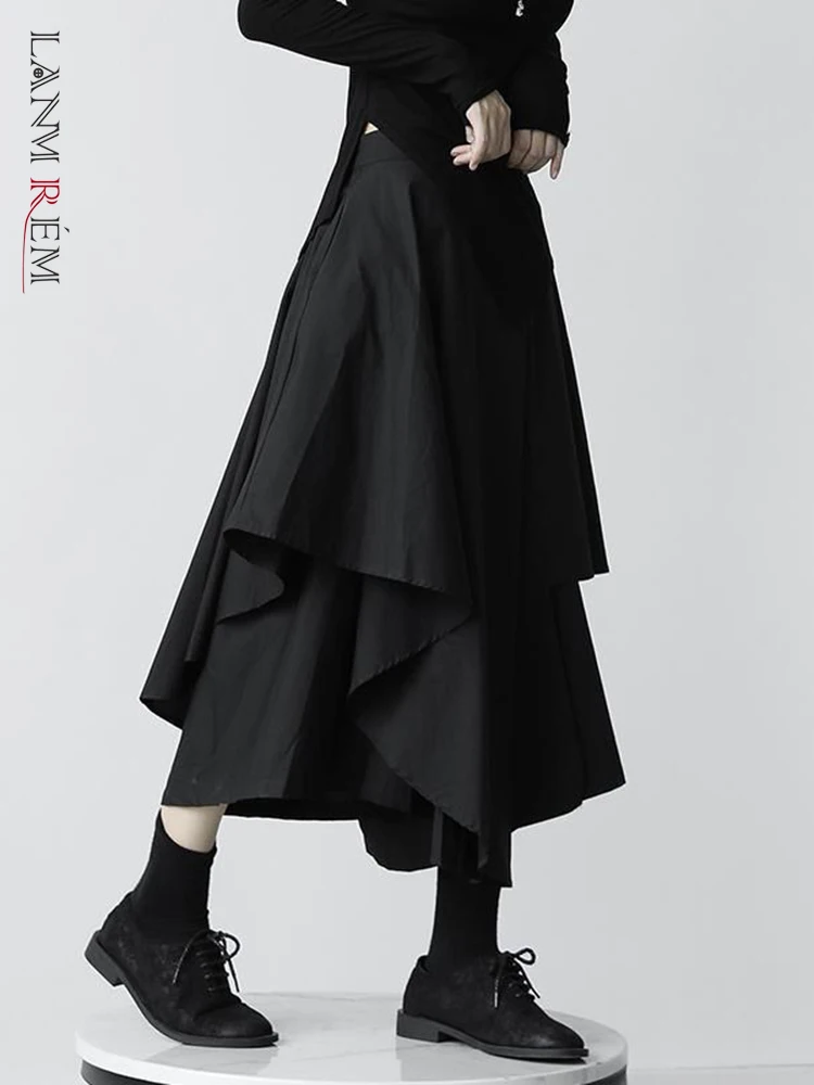 

LANMREM Irregular High-Waist Pleated Long Skirt Women Black Color Fishtail Punk Gothic Skirts 2022 Summer Female Fashion 2R1137