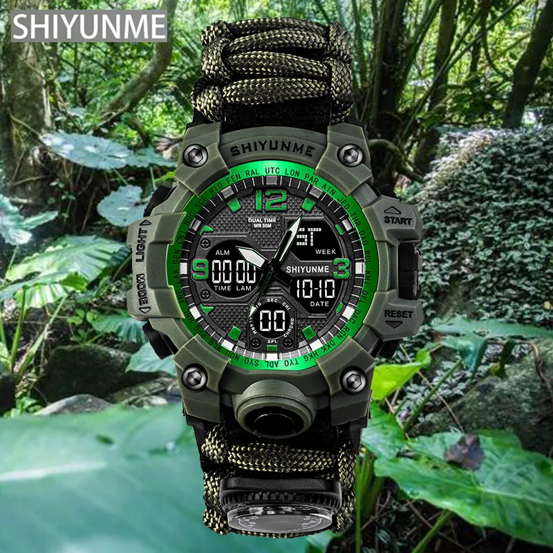 

SHIYUNME Outdoor Men Military Watch Emergency 50M Waterproof Compass multi-function Digital Quartz Wristwatch Relogios Masculino