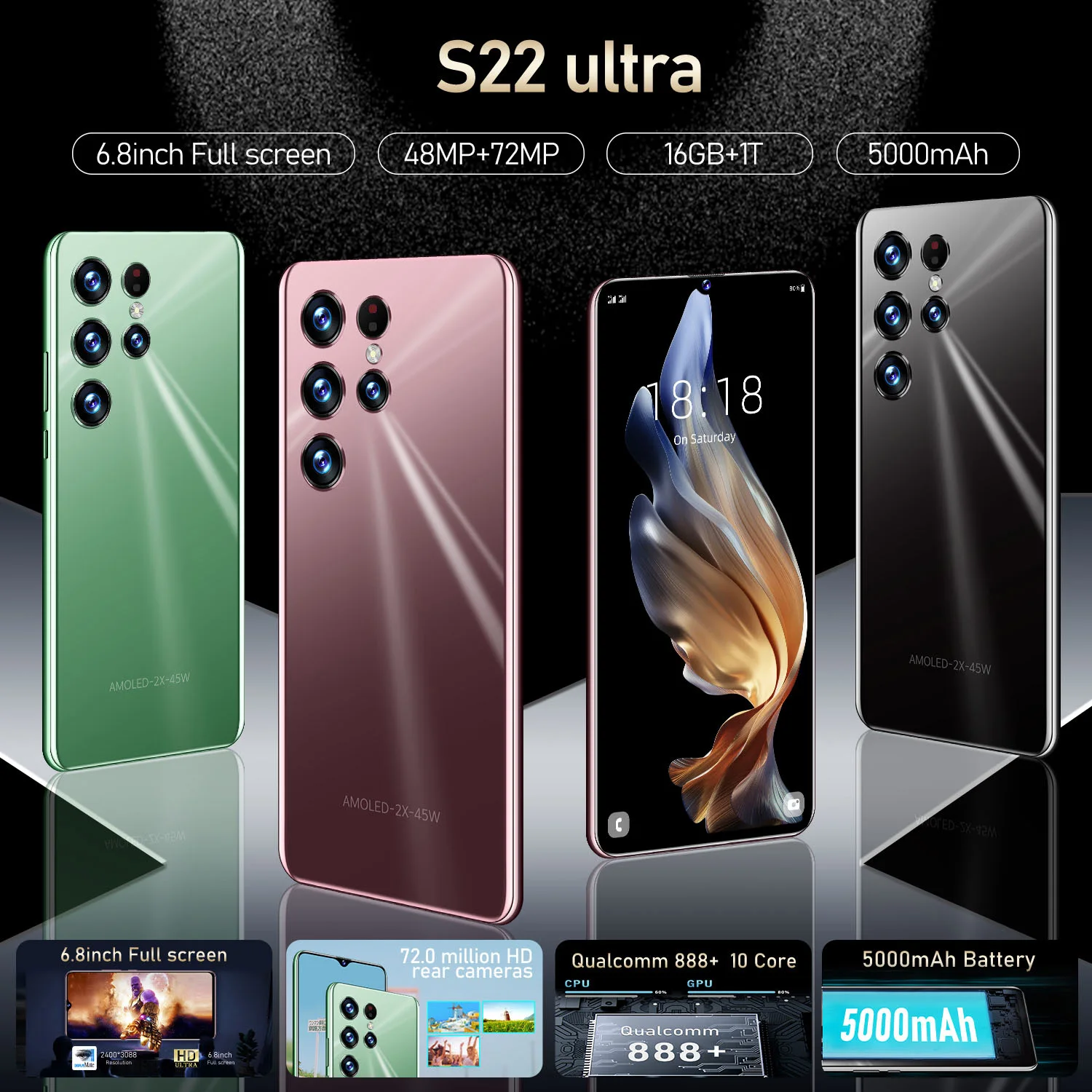 s22 ultra smartphone 5g 6 8inch android12 телефон 5000mah cellphone wps office 16gb 512gb unlock 4g global version