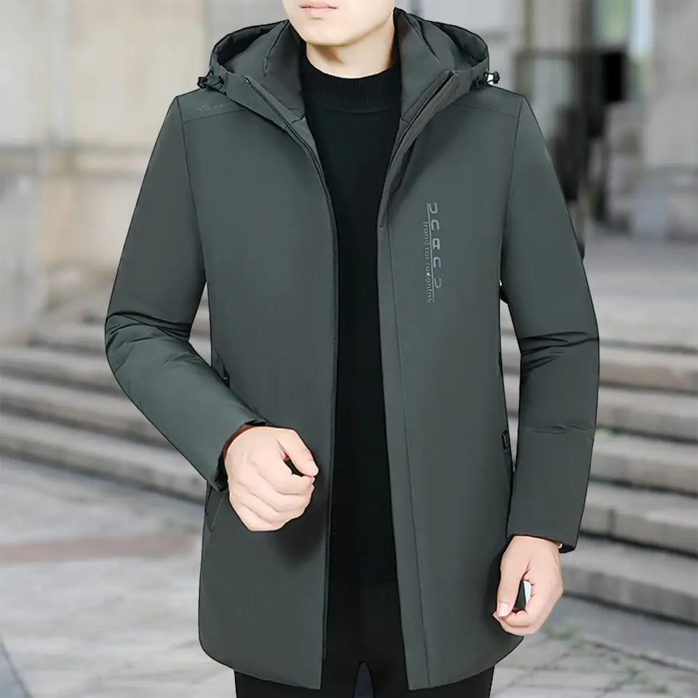 Jacket Coat Stand Collar Comfortable Men Mid-length Cotton Padded Windbreaker Jacket Anti-freeze Casual Overcoat for Trip