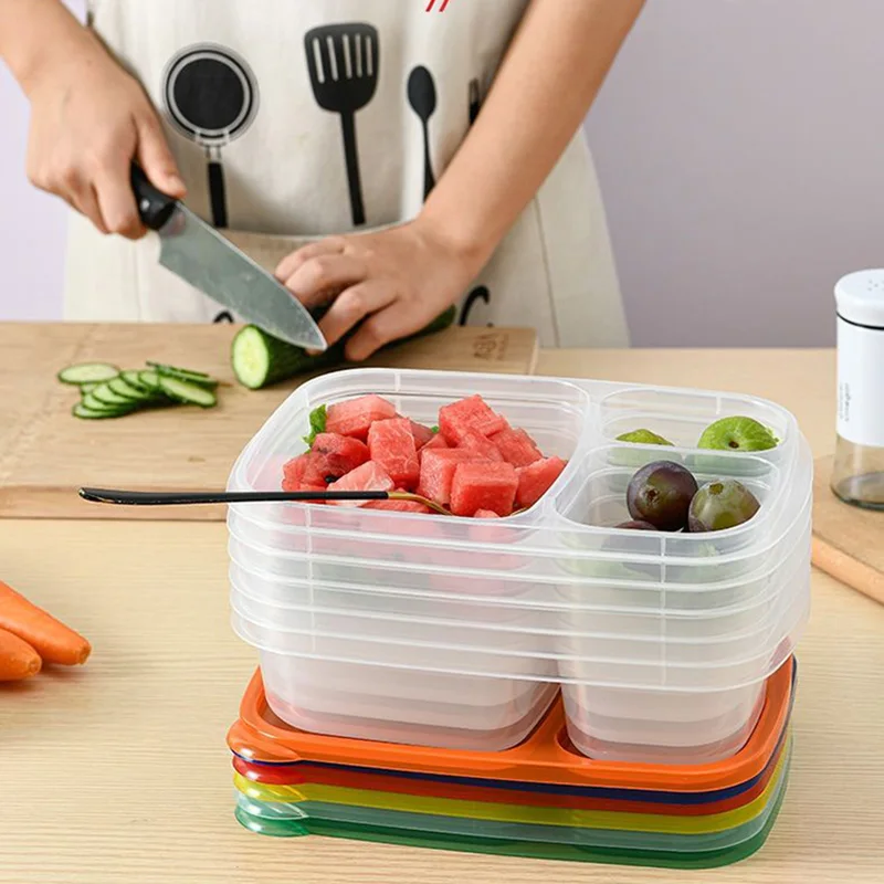 

1pc Plastic Bento Snack Box Reusable 3 Compartments Leakproof Food Meal Prep Containers for School,Work Travel Dishwasher Safe