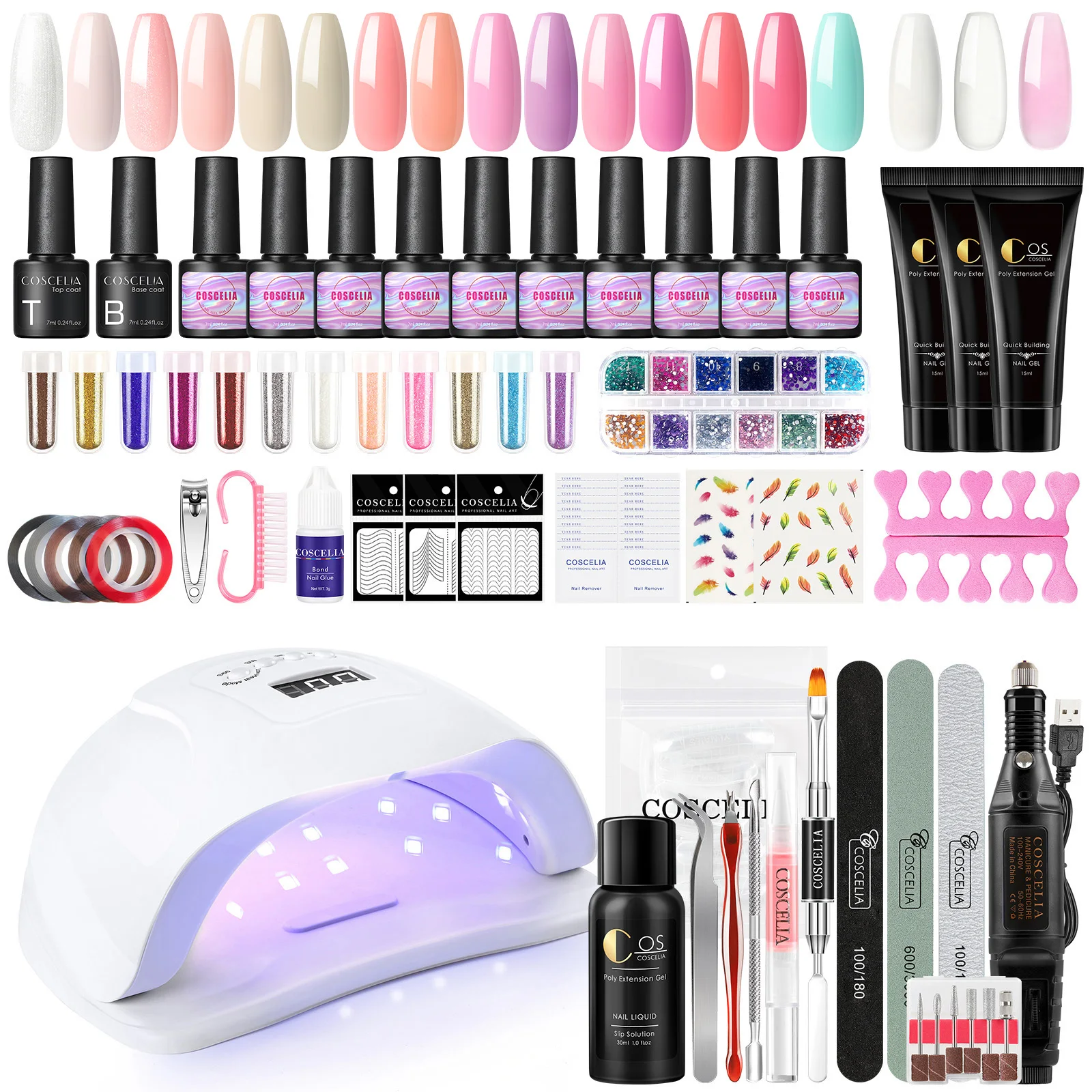 Набор для наращивания ногтей COSCELIA 15 мл Гель-лак УФ светодиодсветодиодный лампа