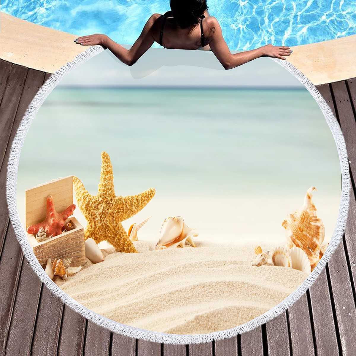 

Круглые пляжные полотенца, устойчивое пляжное одеяло с различными морскими ракушками, мягкие абсорбирующие быстросохнущие полотенца для бассейна, портативный коврик для пикника