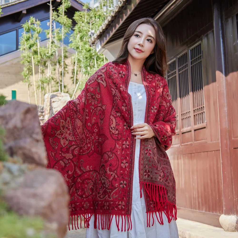 Женский шарф с кисточками одеяло зимняя теплая шаль модная кашемировая Толстая