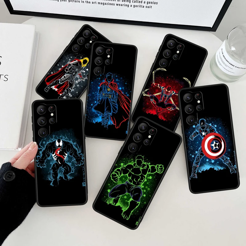 

Marvel Superhero Black Phone Case For Samsung Galaxy S23 S22 S21 S20 FE Ultra Pro Lite S10 S10E S9 Plus 5G