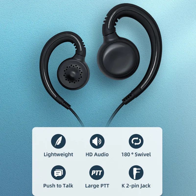 Original 2 PIN Earpiece Headset PTT MIC Walkie Talkie 180 Swivel Ear Hook Interphone Earphone for BAOFENG UV5R UV10R UV16KENWOOD