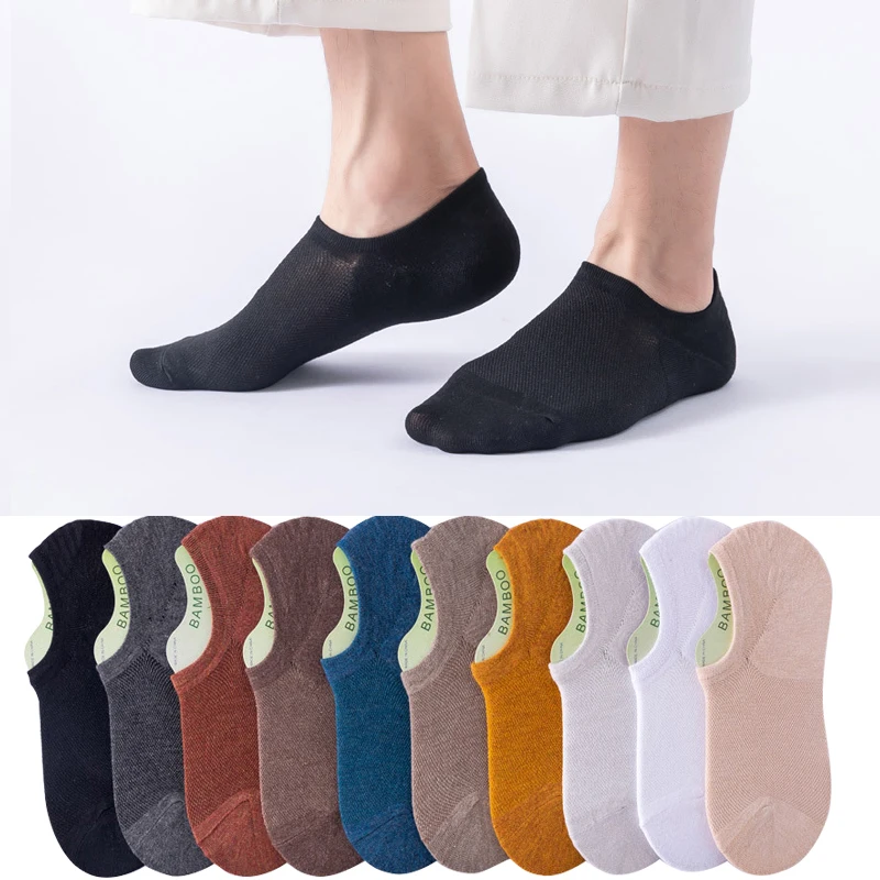 Men High Quality Bamboo Fiber Socks 5Pairs/Lot Summer Thin Moisture Absorption Deodorant Invisible Socks Harajuku Mesh Black NEW