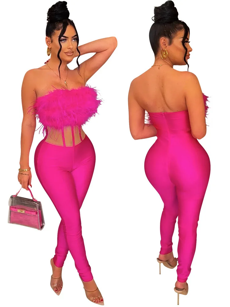 

2022 Autumn Sexy Holiday Style Women Fashion New Jumpsuits Solid Solid Color Dew Back Tight Jumpsuits Long Pants