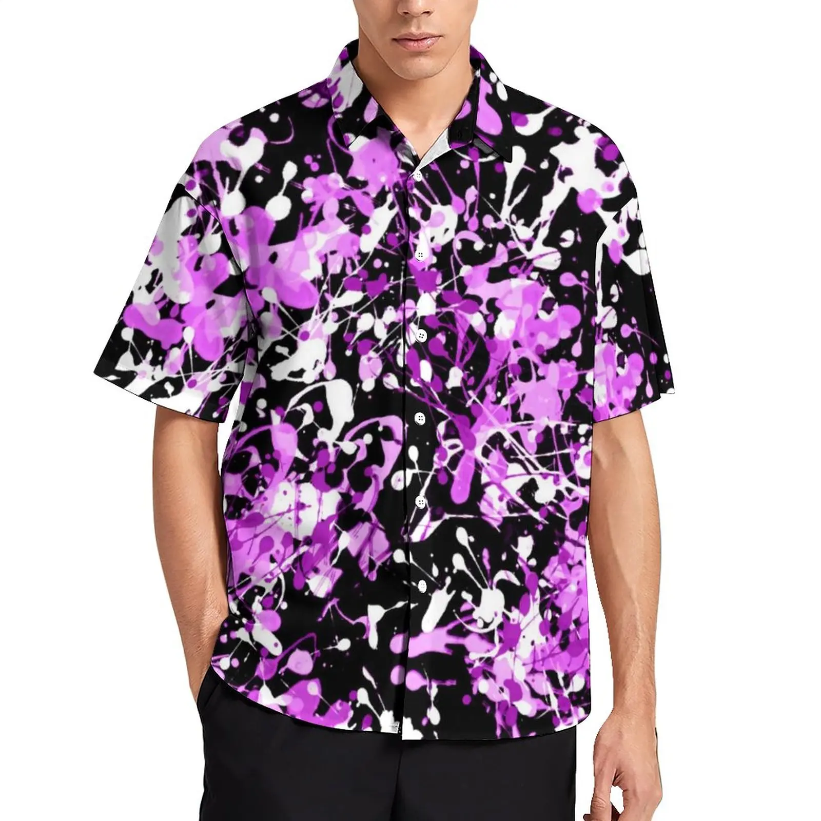 

Tie Dye Graffiti Blouses Men Splatter Paint in Orchid Casual Shirts Hawaiian Short Sleeve Y2K Oversize Vacation Shirt Gift Idea