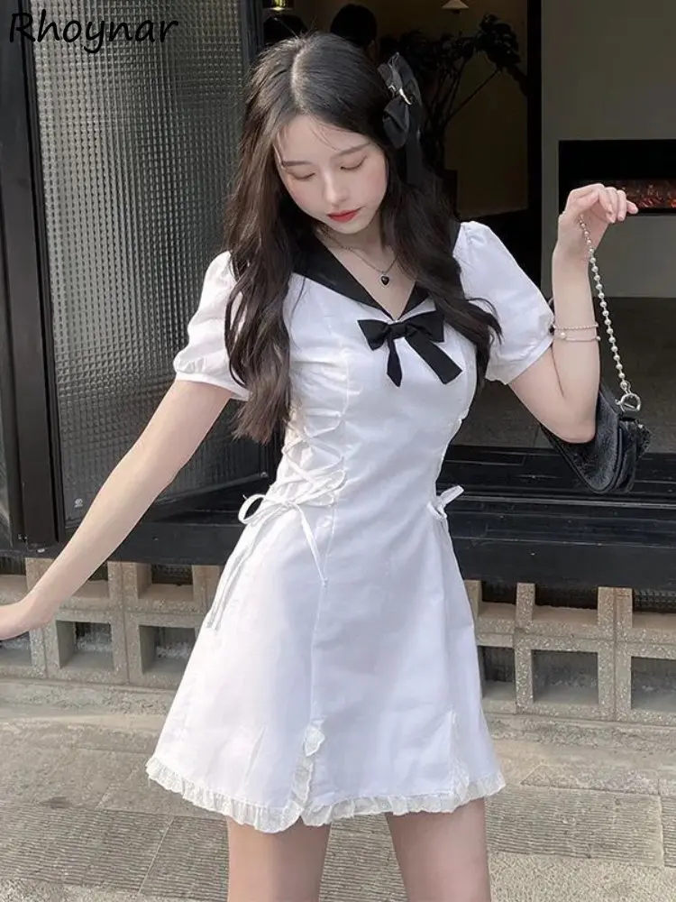 

Женское Бандажное платье с матросским воротником, летние облегающие кружевные мини-платья с Боковым Разрезом в японском стиле, милые модные платья принцессы для колледжа, Ulzzang