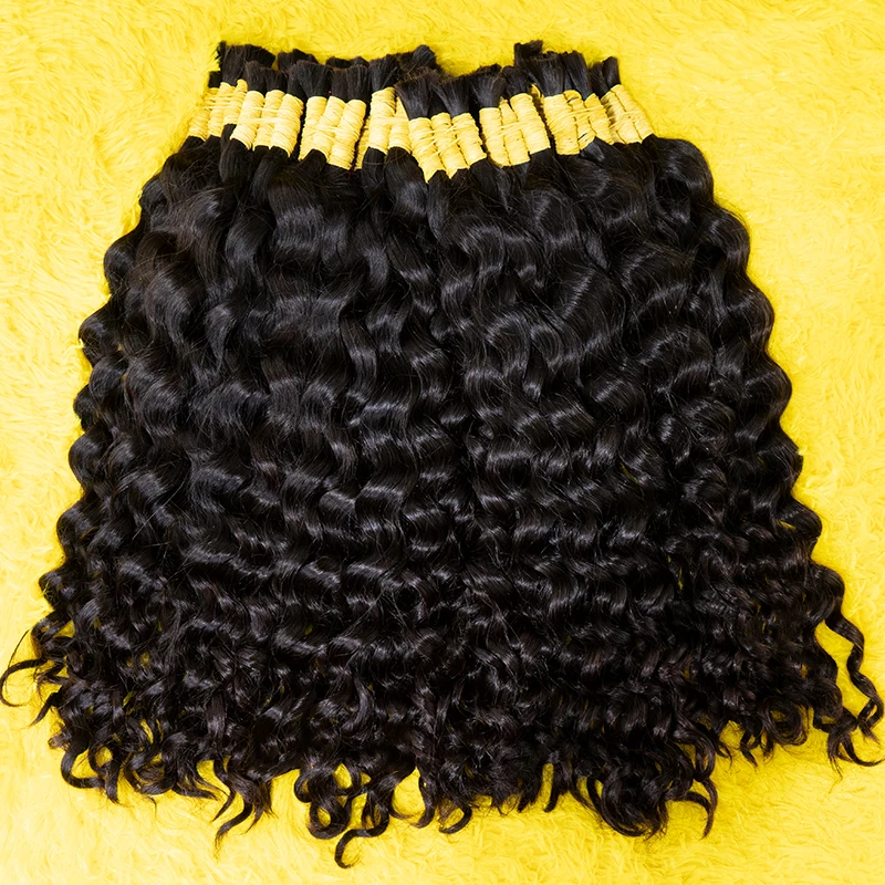 Фото Наращивание волос De Cabello 100, гумано-косички в стиле бохо, 100% настоящие необработанные индийские глубокие волны, бирманские вьющиеся, без утка, человеческие волосы, объемные пучки №4