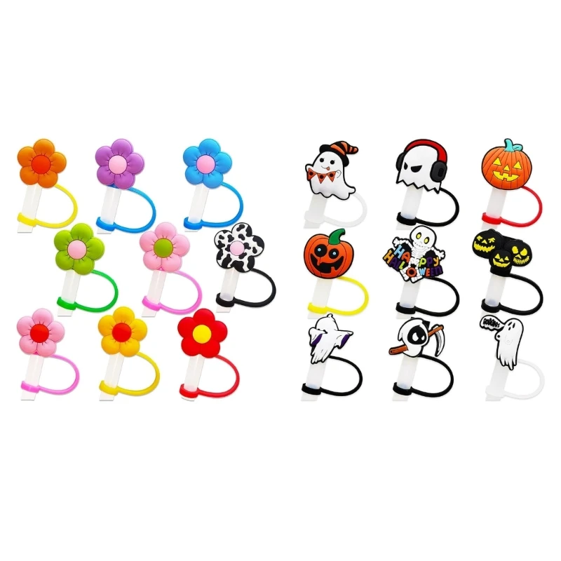 

9 Pack Silicone Straw Plugs Set Cartoon Plugs Cover Reusable Drinking Dust