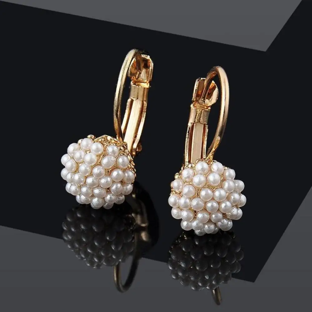 

Fashion Women Round Faux Pearl Charm Leverback Earrings Piercing Jewelry Gift
