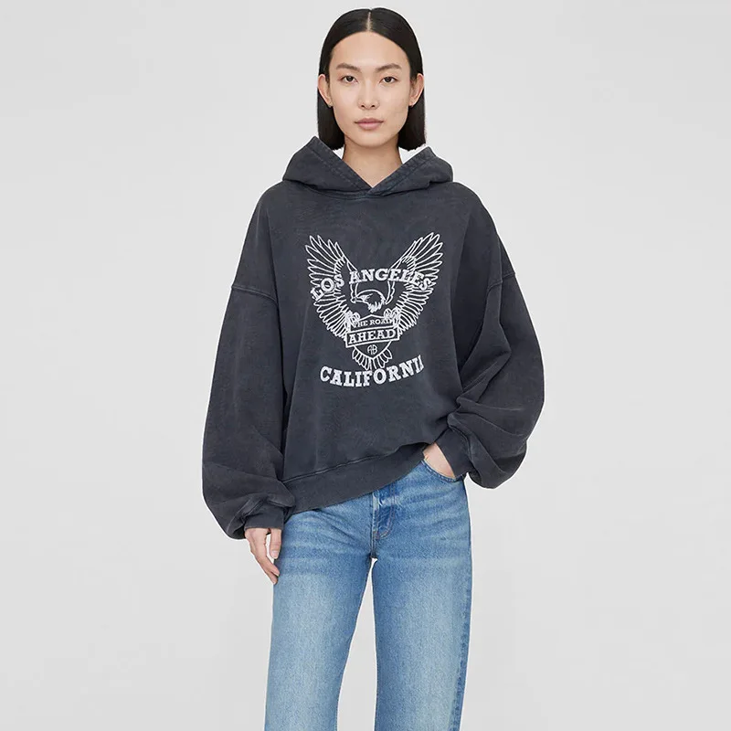 

Autumn and winter new North American niche classic old eagle fried color wash water fried snowflake women's hooded sweatshirt