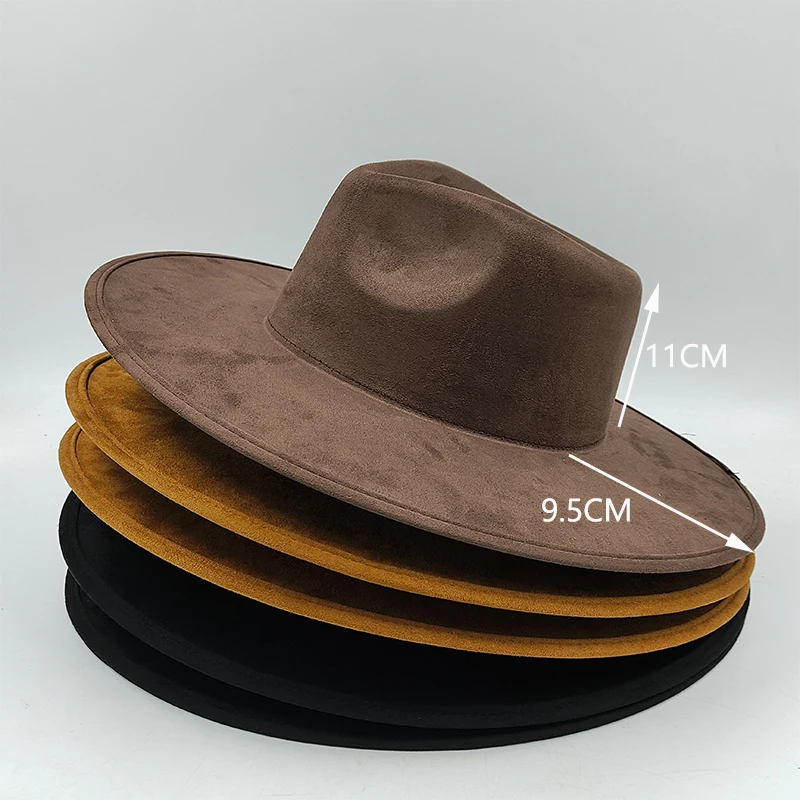 Замшевая шляпа Fedora с большими полями для мужчин и женщин джазовая осенне-зимняя
