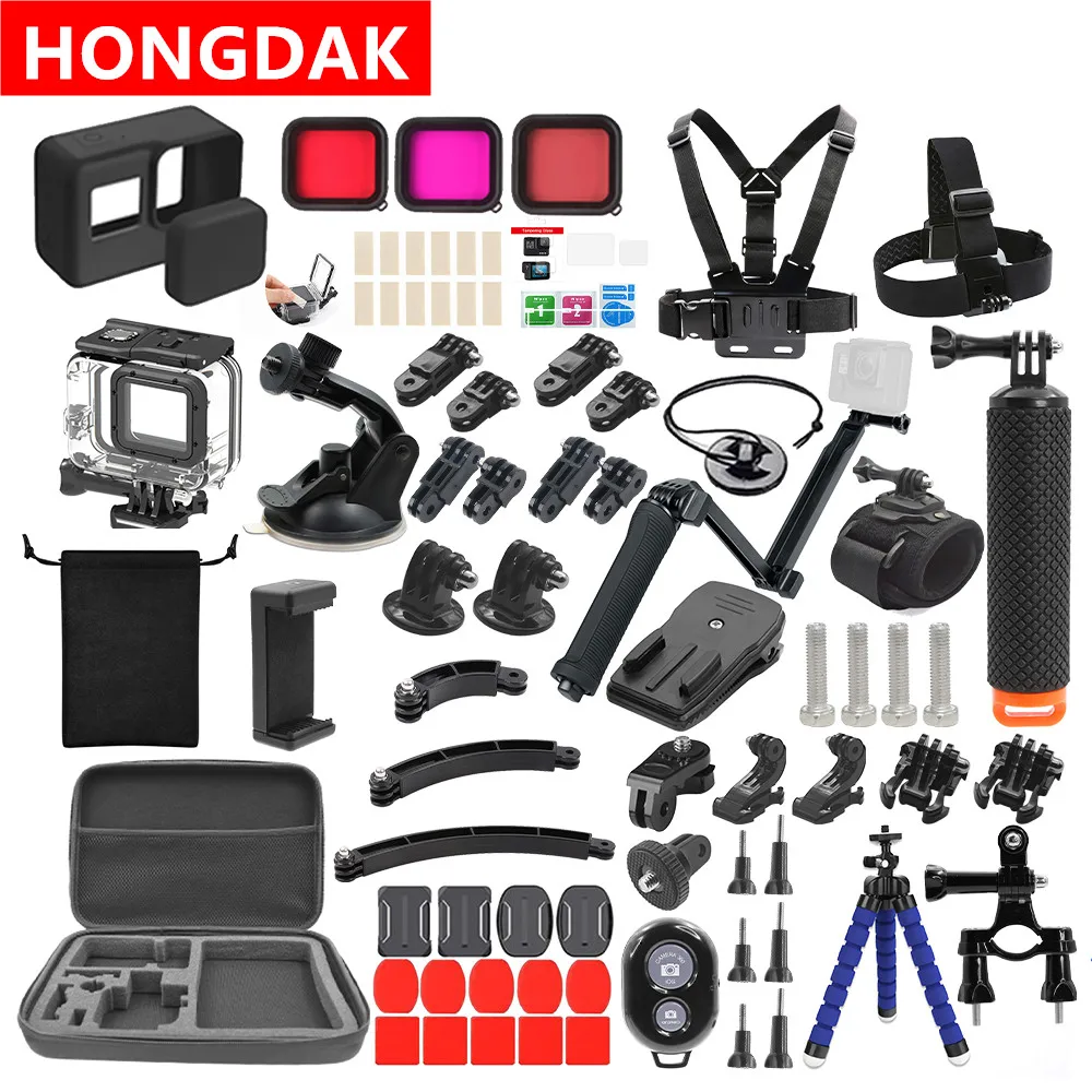 Комплект аксессуаров HONGDAK для Gopro Hero 10 9 8 7 6 5 черный водонепроницаемый корпус